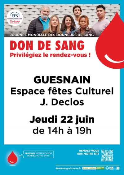 Don du sang le 22 juin à Guesnain