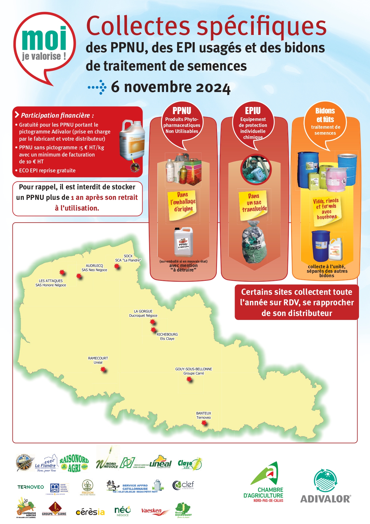 Collectes spécifiques des PPNU, des EPI usagés et des bidons de traitement de semences le 6 novembre 2024