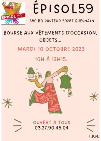 Bourse aux vêtements et objets d'occasion le mardi 10 octobre de 10h à 12h15 - Episol 59