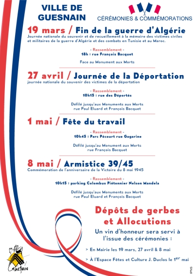 Commémorations de mars, avril et mai 2025